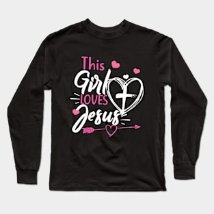 This Girl Loves Jesus Heart Cross Christian Faith Religious Long Sleeve T-Shirt